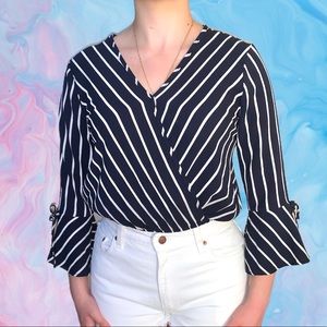 Papaya Navy Blue and White Striped Blouse